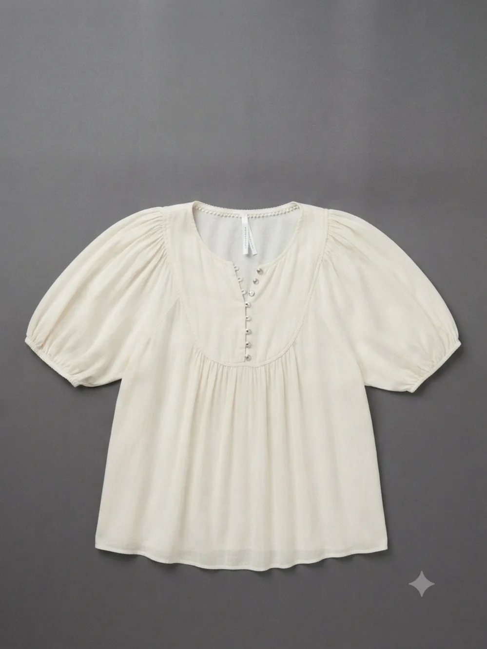 Anthropologie Cream Puff-Sleeve Button Front Blouse Size Small Oversized